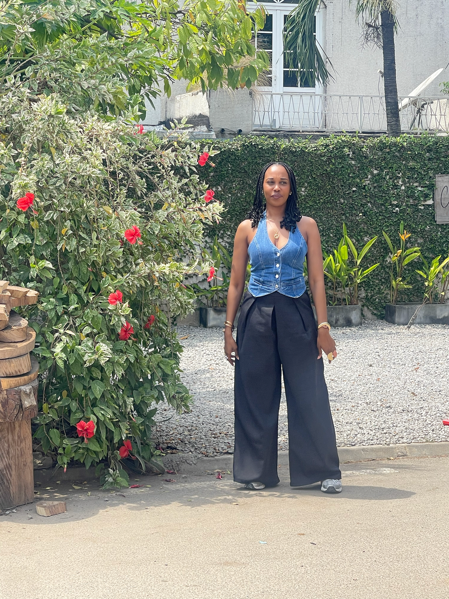 Pantalon large effet lin