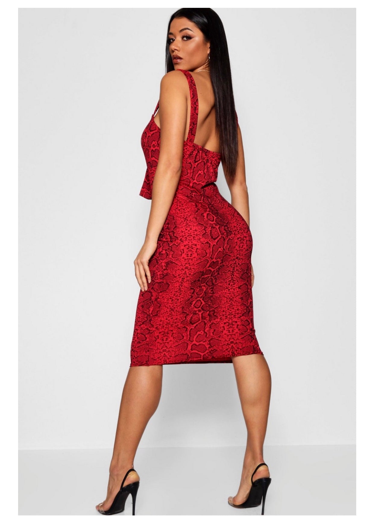 Robe midi à bretelles fines et imprimé serpent