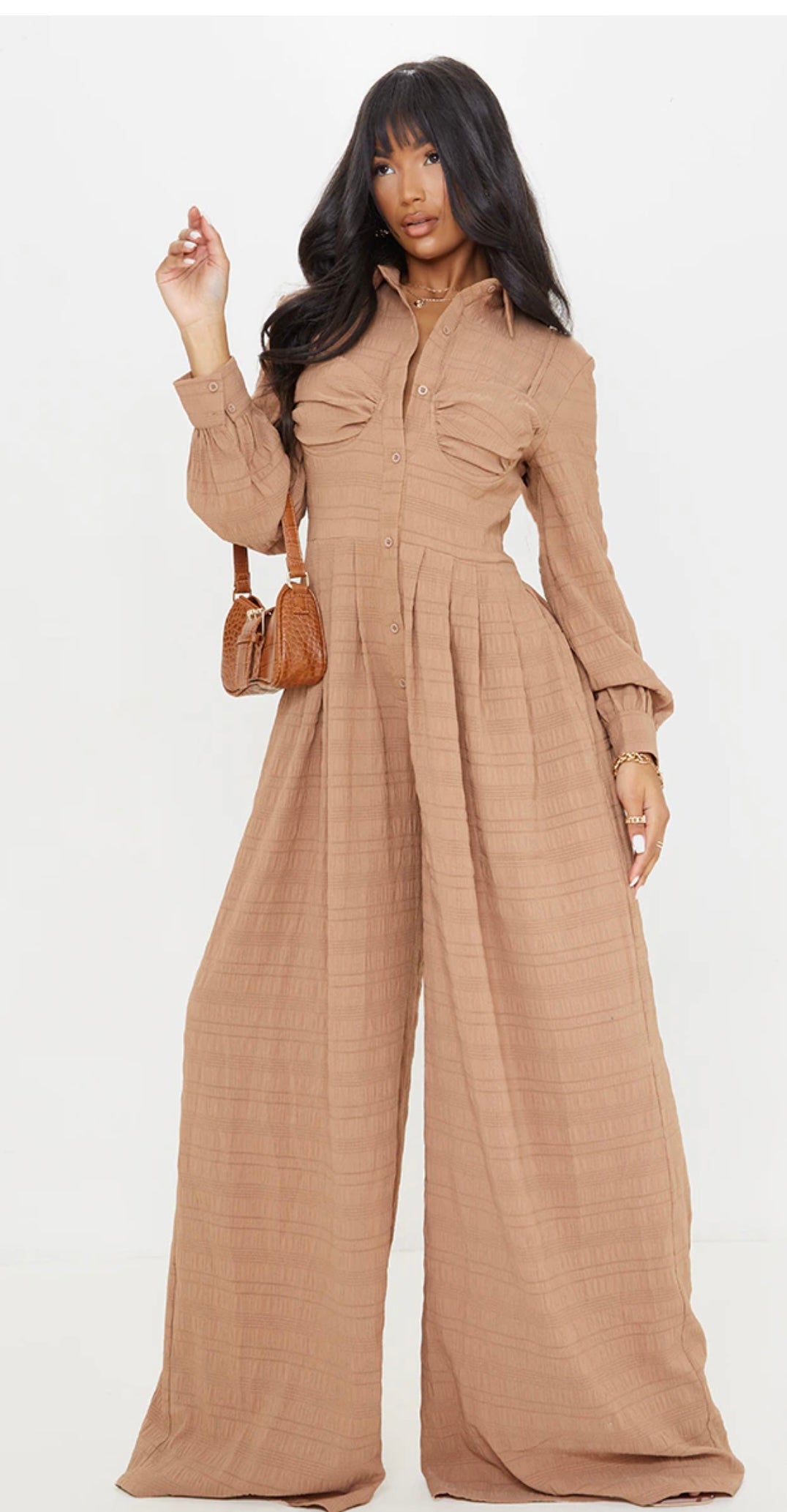 Combinaison style chemise à jambes évasées