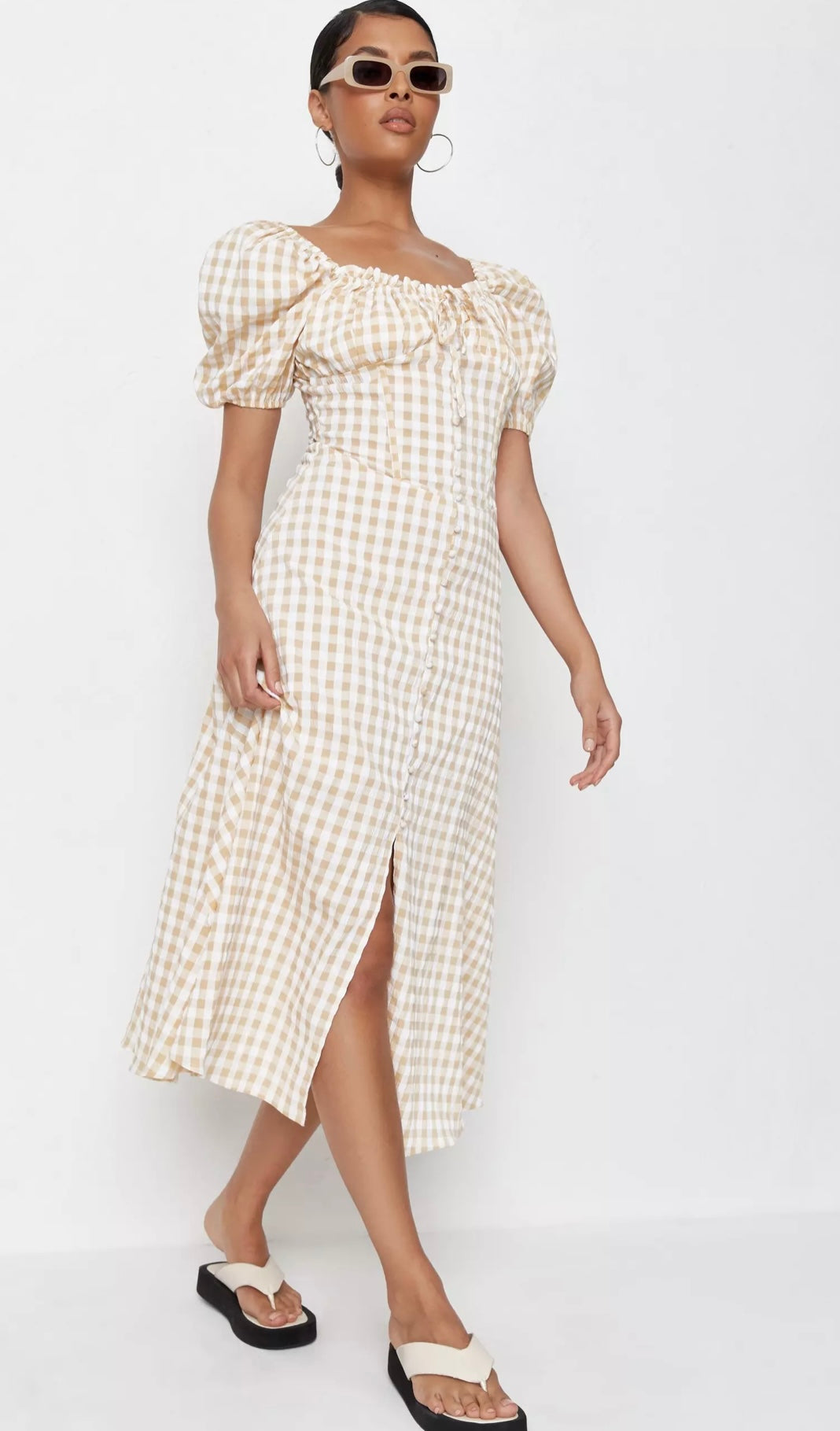 Robe mi-longue vichy à fermeture boutonnée sur le devant