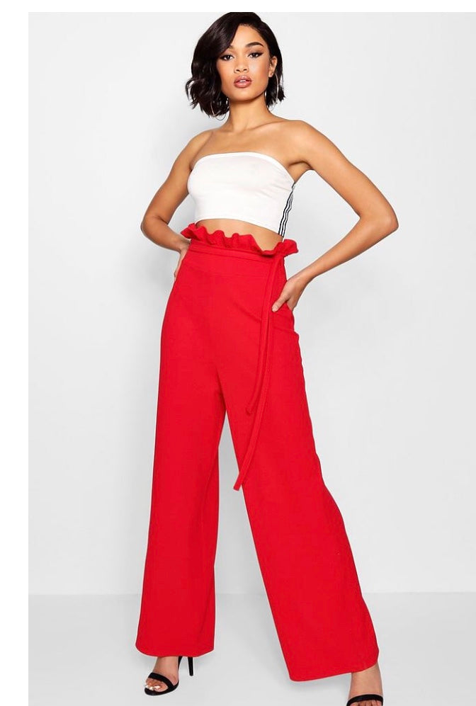 Pantalon taille haute paperbag coupe large