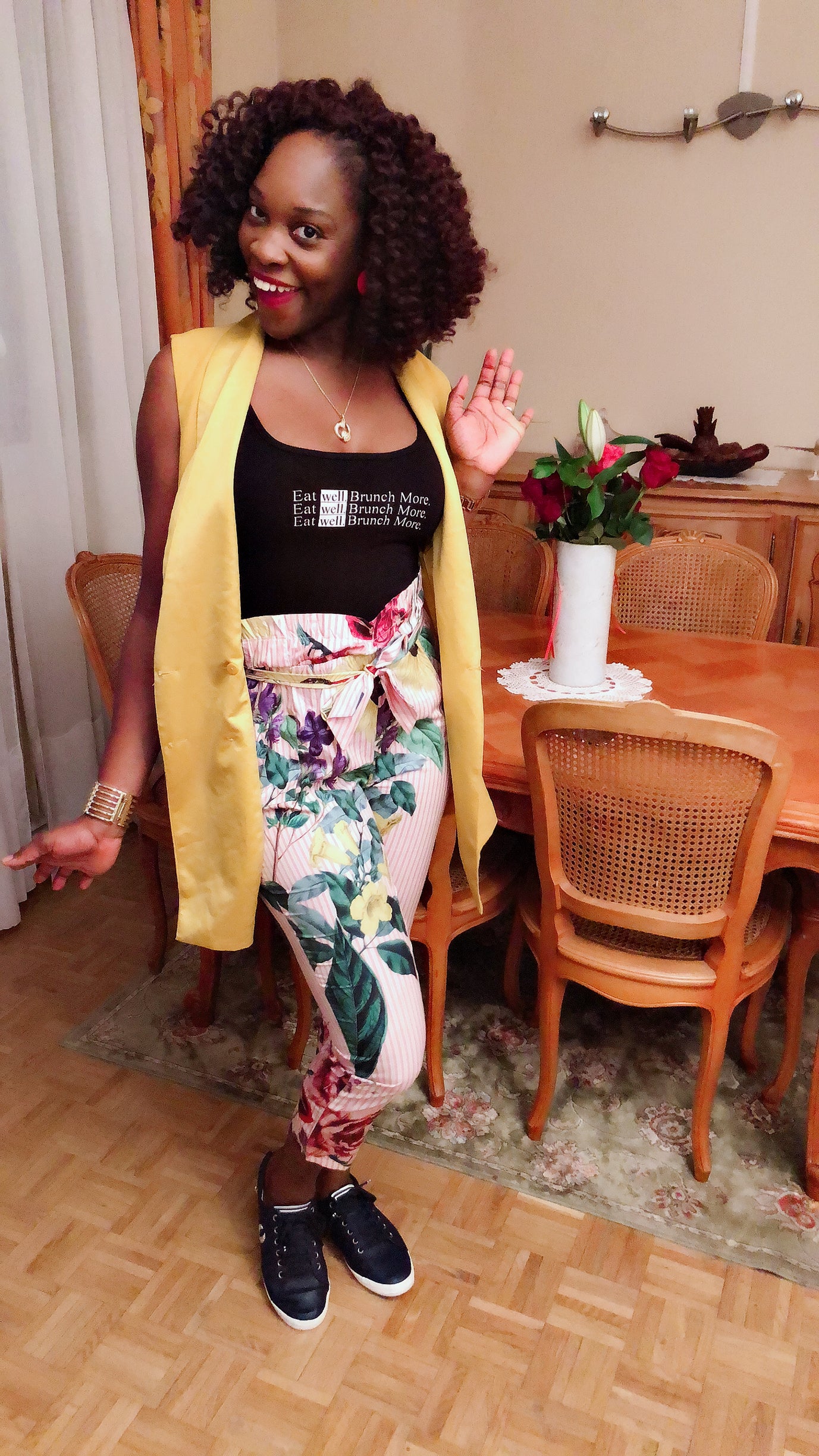 Pantalon imprimé taille haute avec ceinture