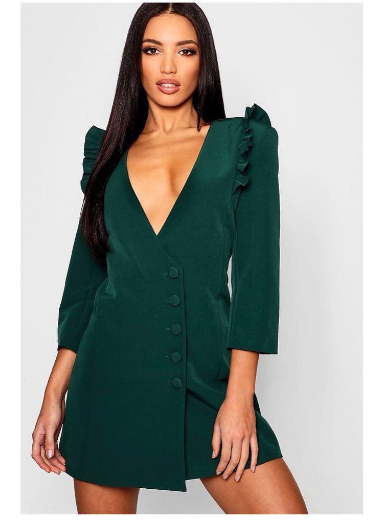 Robe blazer avec épaules à volants tissés