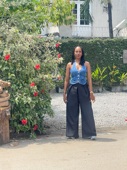 Pantalon large effet lin
