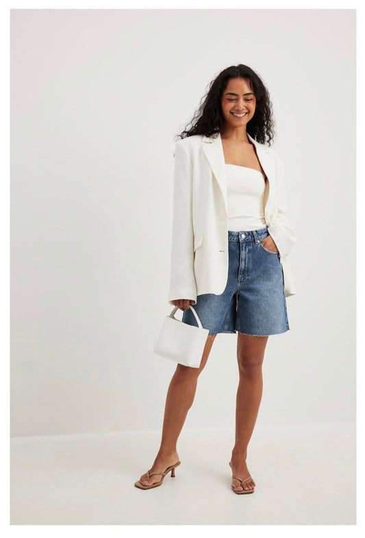 Short en jean taille haute à ourlets