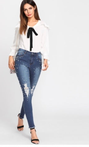 Jean skinny avec perles