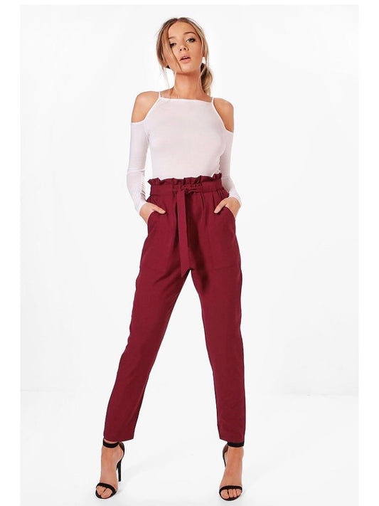 Pantalon taille haute froncé