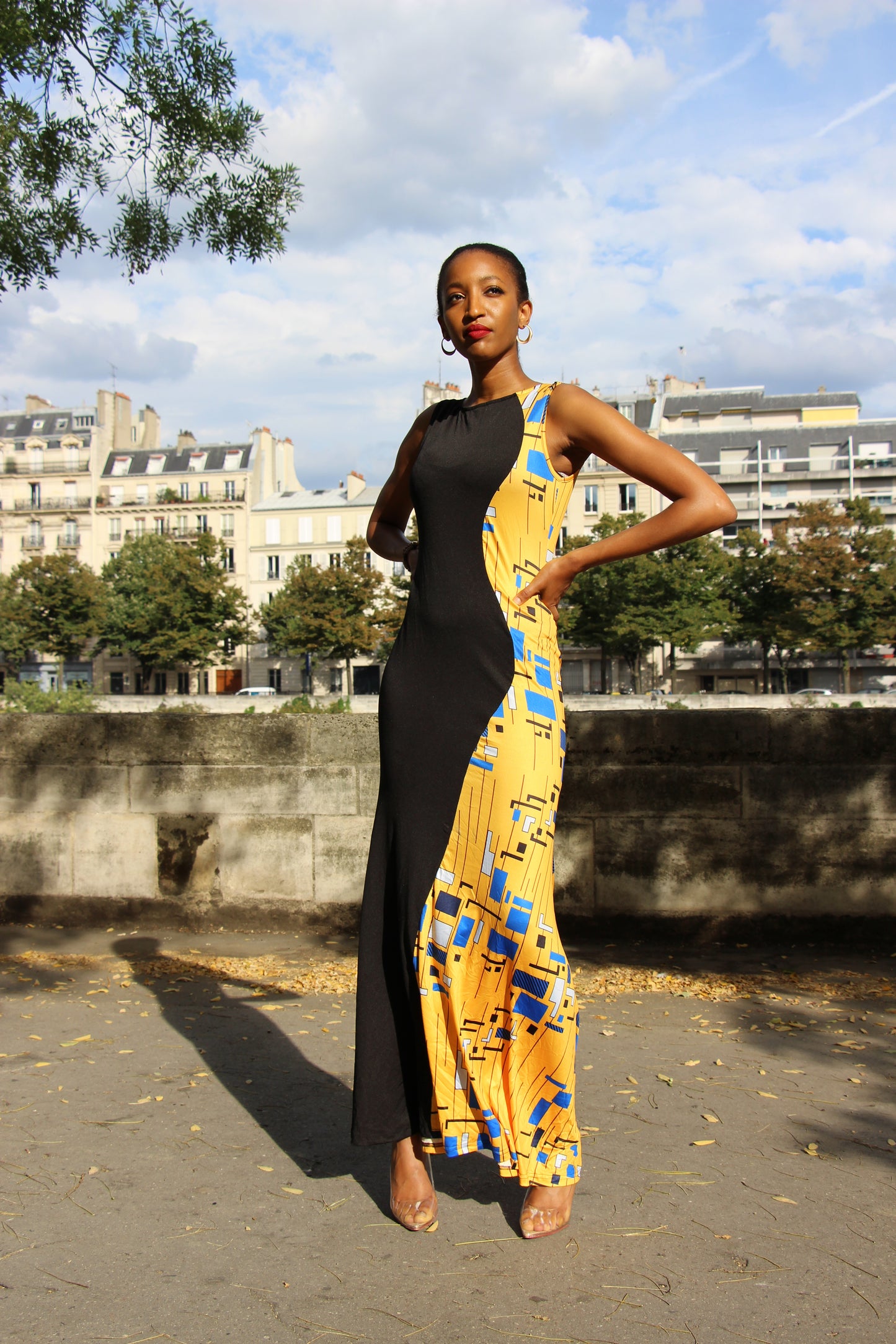 Robe maxi imprimée géométrique