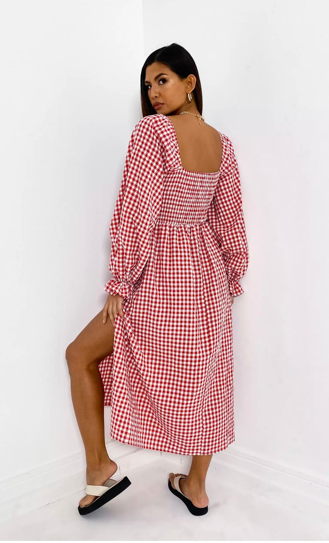 Robe smockée mi-longue vichy