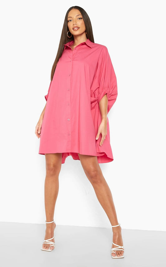 Robe chemise oversize à manches chauve-souris