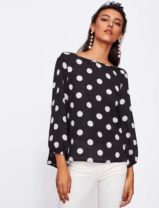 Blouse pois avec noeud au dos