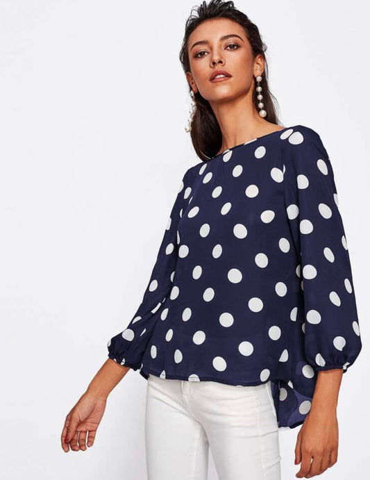 Blouse pois avec noeud au dos