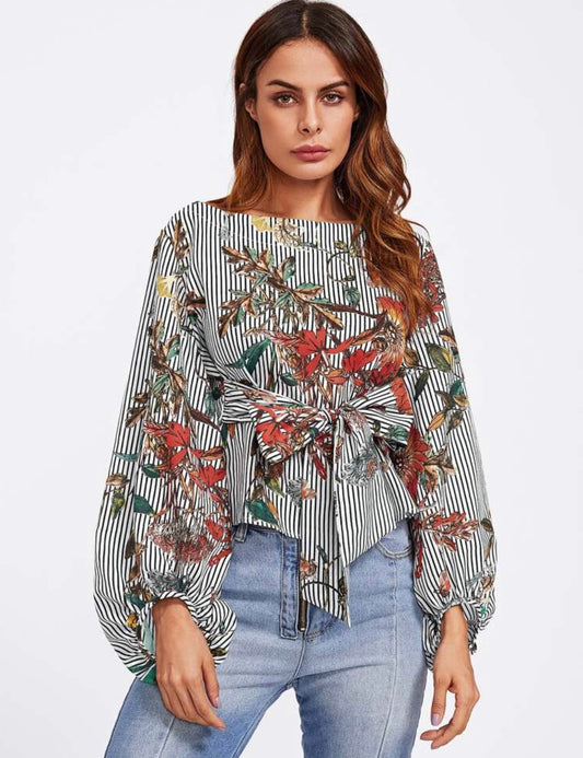 Blouse avec ceinture et manches lanterne